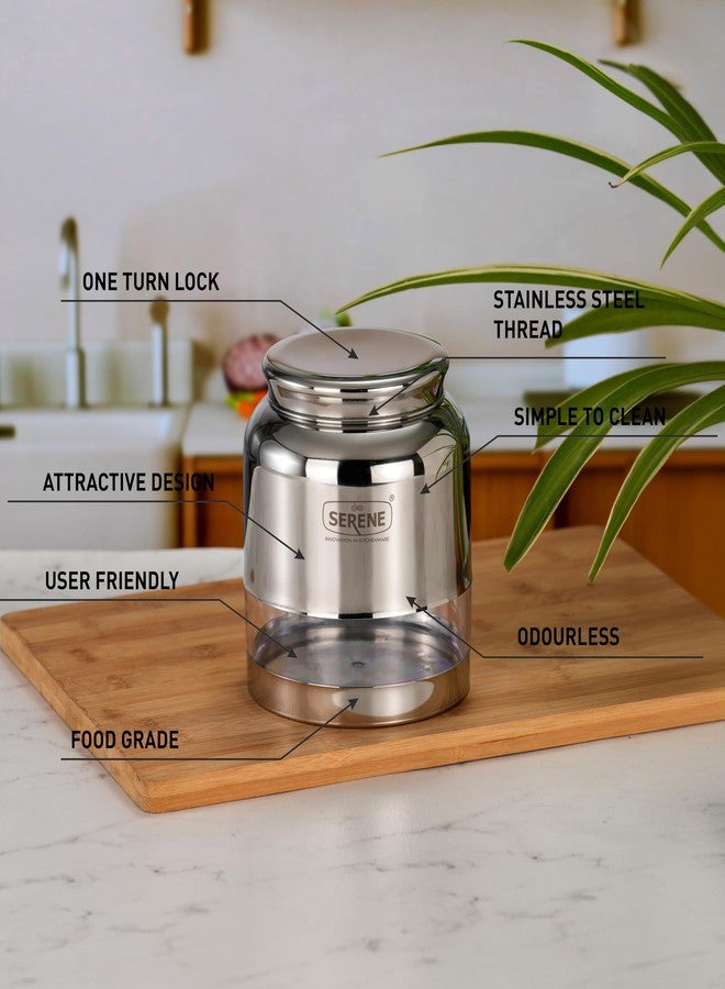 Serene Stainless Steel Exotic See-Through Jar | Airtight Jars for Kitchen Storage | Premium Steel Jars with One Turn Lock Lid | Transparent Stainless Steel Containers | 1500ML | 2 PC - Image 4